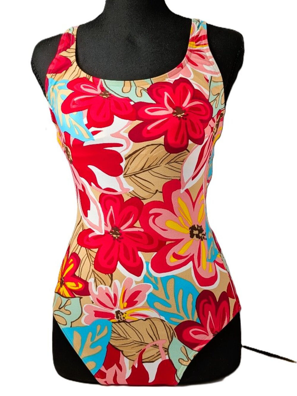 Be Creative Tropical One-Piece Crossover Back Swimsuit Sz Small NEW
